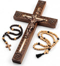 Woodvio - Hand carved wooden wall cross, Catholic crucifix