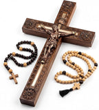 Woodvio - Hand carved wooden wall cross, Catholic crucifix