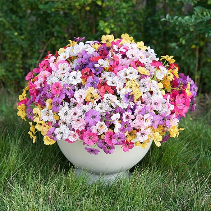 24 Bundles Artificial Flowers for Outdoor Faux Plants for Spring Summer Decoration, UV Resistant Realistic Silk Plastic Fake Flowers Garden Porch Patio Balcony Yard Front Home Decor
