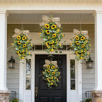 2 Pack 21'' Summer Sunflower Swag Wreaths for Cabinets Artificial Yellow Daisies Flower Teardrop Wreath with Orange Berry and White Sprigs Floral Wreath for Farmhouse Front Door Porch Window Wall