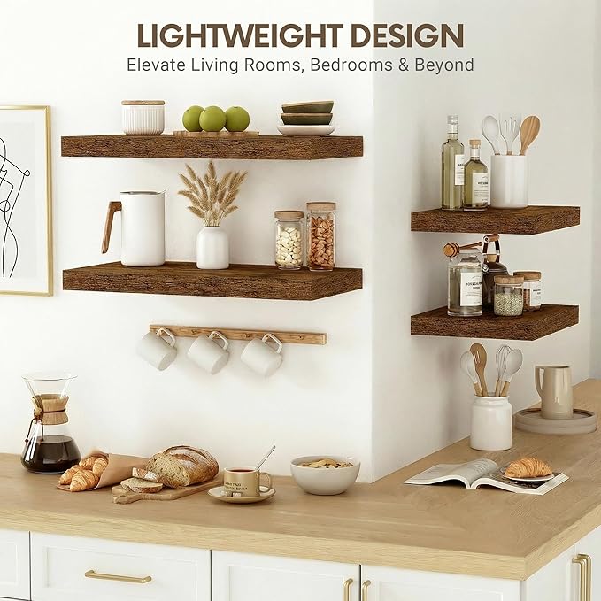 Vivelove 10 Inch Deep Floating Shelves 10 inch Long, 10 x 10 Wide Wall Shelves with Invisible Brackets, for Bedroom Bathroom Living Room Kitchen Office, Farmhouse Home Decor, Set of 2, Rustic Brown
