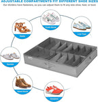 INAYA Under Bed Shoe Storage Organizer Set of 2, Fits 32 Pairs, Underbed Shoe Box Storage Containers Adjustable Dividers w/Bottom Support, Clear Foldable Shoes Storage w/Reinforced Handles