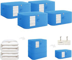 3-Layer Compressible with Zippers Blanket & Comforter Storage Bag,Ultra Space Saving Self Compression Organizer，Save 50% Space, 4 PCS，Blue