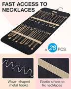 BAGSMART Hanging Jewelry Organizer Storage Roll with Hanger Metal Hooks Double-Sided Jewelry Holder for Earrings, Necklaces, Rings on Closet, Wall, Door, 1 piece, Medium, Black