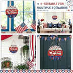 Memorial Day Decorations Door Sign for Front Door, Independence Day Patriotic Wreaths Welcome Sign, Round Wood Hanging Door Sign for Memorial Day 4th of July Patriotic Wreaths Outdoor 12”x 12”