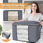 Fab totes 24 Gallons Clothes Storage, Foldable Thick Fabric Blanket Storage Bags, Containers for Organizing Bedroom, Closet, Clothing, Comforter, Organization with Handle (6 Pack,Grey)