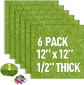 AKTOP Cork Bulletin Board 12x12, 1/2" Thick Felt Cork Board Tiles 6 Pack, Small Square Pin Board for Wall, Self Adhesive Corkboards with 60 Push Pin Wood Clips for School, Home & Office, Green
