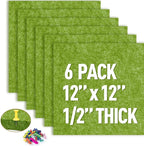 AKTOP Cork Bulletin Board 12x12, 1/2" Thick Felt Cork Board Tiles 6 Pack, Small Square Pin Board for Wall, Self Adhesive Corkboards with 60 Push Pin Wood Clips for School, Home & Office, Green