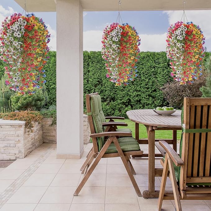 Artificial Hanging Flowers for Outdoors, 8 Pcs Fake Plant for Spring Summer Decoration, UV Resistant Realistic Silk Faux Flowers Outside Indoor Planter Porch Patio Balcony Yard Decor