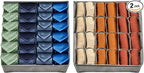 2 Pack 48-Cell Fabric Sock Organizer and Tie Organizer For Men - Fabric Foldable Drawer Divider for Socks, Underwear, Ties and Belts - Foldable, Multi-Cell Design, Space-Saving (Grey)