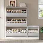Shoe Cabinet with Bench and 3 Flip Drawers, Slim Narrow Shoe Storage Cabinet, Freestanding Shoe Rack Organizer with Adjustable & Removable Shelves, Anti-Tip for Entryway, Hallway, Foyer