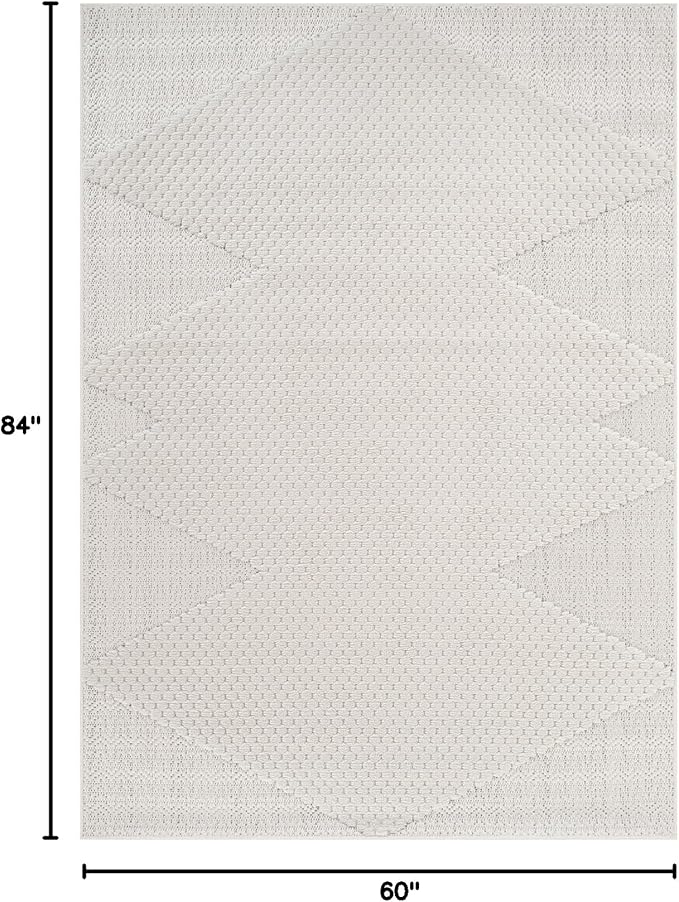 Modern Micro Loop Indoor Area Rugs for Living Room Bedroom Kitchen Geometric Triangle White 5x7 Luxury Durable Low and High Pile Non-Shedding Stain Resistant Soft Area Carpet 5 x 7