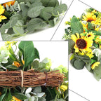 Artificial Sunflower Swag, 17.7inch Decorative Flower Swag Wedding Arch Decor, Fake Flower Wreath Sunflower Swag Garland, Green Leaves Hanging Ornament Floral Swag Door Swag for Wedding Home(Yellow)