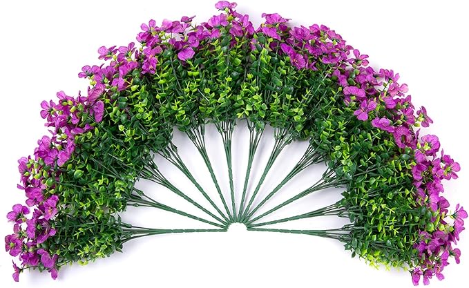 Artificial Flowers for Outdoors Daisy 12 Bundles for Home Decoration, Faux Flower Fake Plants Outside Decoration with Eucalyptus UV Resistant for Planter Porch Patio Yard Garden Purple