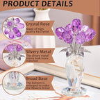 Movdyka Crystal Purple Rose Flower Figurine, Glass Roses Flower Bouquet Ornament Home Decor, Mother's Day Valentine's Christmas Wedding Romantic Gifts for Women Mom Wife Girlfriend