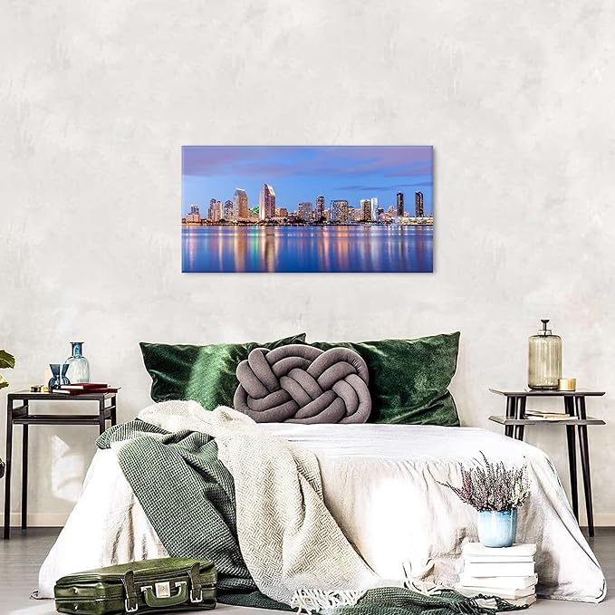 San Diego Skyline Wall Art Night View USA Cityscape Wall Decor Nature Sunset Picture California Landscape Canvas Prints Painting Poster Modern Artwork for Bedroom Living Room Home Decoration 20x40”