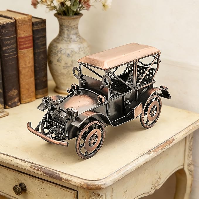 Tipmant Antique Vintage Car Model Metal Wall Home Office Decoration Table Wall Room Decor Ornaments Handmade Handicrafted Collections Collectible Vehicle Gifts