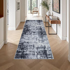 Washable Area Rug 3x8 Entryway Rug: Washable Modern Abstract Soft Thin Rug Indoor Floor No Slip Stain Resistant Carpet for Bedroom Dining Room Farmhouse Nursery Home Office - Dark Black