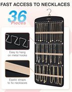 BAGSMART Hanging Jewelry Organizer, Necklace Holder Anti-tangle Earrings Rings Hanger with 20 Jewelry Bags Travel Storage Roll with Pockets Hang on Closet, Wall, Door,1 Piece, Large, Black