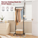 SLEEPING LAMB Small Clothes Racks for Hanging Clothes, Rolling Clothing Rack with Shelves, 60" Metal Garment Rack with Wheels Portable Wardrobe Rack for Small Space, Black