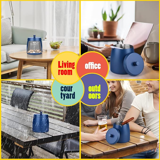 HARTAR Smokeless Ashtrays for Cigarettes Indoor, Ash Tray Sets Outdoor Windproof Cute Home Large Funny Metal Outside Ashtray with Lid for Cigarettes Butt Can for Outside Patio, Blue, Large
