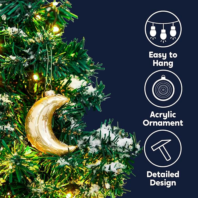 Joiedomi Christmas Moon Ornaments, Glitter Blown Glass Moon Decorations for Tree Hanging Ornament Outdoor Christmas Decorations Indoor