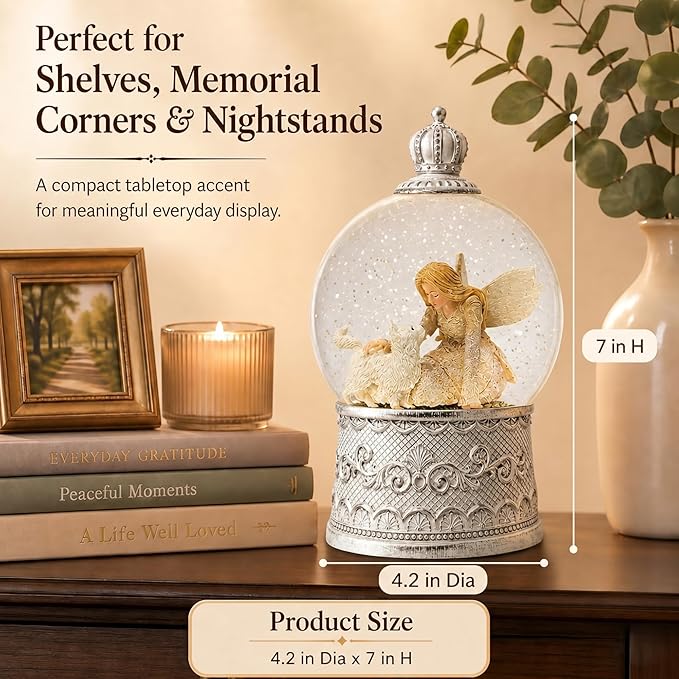 Cat Memorial Gifts for Loss of Cat Sympathy Gift, Snow Globe with Auto Swirling Glitter & 6H Timer, Battery or USB Powered, Cat Remembrance Gifts for Home Decor