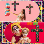 Pinkunn 2 Pcs Mexican Cross Wall Decor Floral Day of The Dead Decoration Hand Painted Wood Wall Art Dia De Los Muertos Altar Decorations Spanish Cross Decor for Home(Flower)