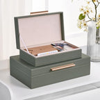 Decorative Box, Decorative Boxes with Lids 2-Set, Memory Box for Keepsakes, Beautiful PU Leather Decorative Storage Boxes in Style, Decor Box with Rose Metal Handle, Store Photos, Documents Green