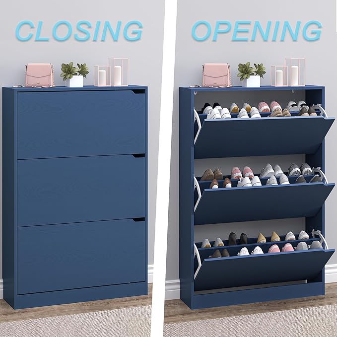 Shoe Cabinet with 3 Flip Drawers, Hidden Wood Shoe Cabinet,Freestanding Shoe Storage Cabinet for Entryway Hallway. 47.2" H*31.5" W*9.45" D