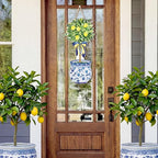 RattanView Large Size Chinoiserie Lemon Tree Door Hanger Rustic Topiary Wooden Sign Front Door Home Wreath Ornament for Farmhouse Indoor Outdoor Yard Porch Welcome Decor, 27.16 x 11.81 in