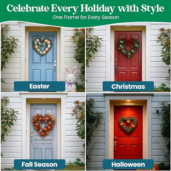 2-Pack 14 Inch Wire Wreath Frame – Heart Metal Wreath Form with Heart Design for DIY Crafts, Floral Projects, and Home Decor – Dark Green Wire Frame for Christmas Holiday & Weddings