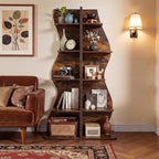 VECELO 2 Pcs Wavy Corner Shelf, Decorative 5-Tier Storage Bookshelf, 70.1” Tall Freestanding Display Bookcase for Small Spaces, Living Room or Bedroom, Rustic Brown