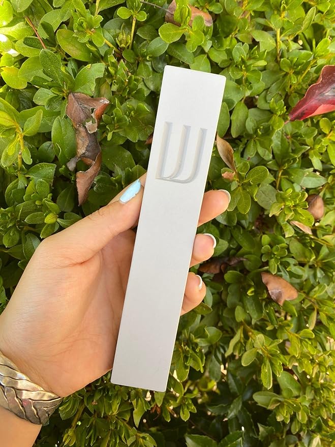 A&S Mezuzot Modern Concrete Mezuzah Case with Scroll, Easy Peel and Stick Mezuza (Grey+ Engraved Shin, 7 Inches)