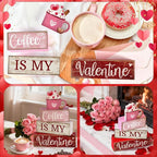 Lineshading 4 Pcs Valentine's Day Table Decor Wooden Cocoa Decoration Centerpiece Pink Heart Tiered Tray Decor Love Block Signs Gift Farmhouse Decoration for Valentine's Day Home Kitchen