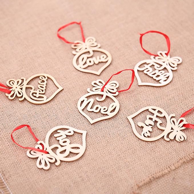 24 Pieces Hollow Ornaments Xmas Tree Wooden Hanging Tags Crafts Pendant Decor, Rustic Farmhouse Christmas Ornaments Holiday Wedding Party Decorations