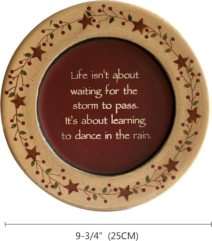 CVHOMEDECO. Primitive Vintage Dance in the Rain Wood Decorative Plate Display Wooden Plate Home Décor Art, 9-3/4 Inch