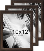 KTKDE 10x12 Picture Frame Set of 3,Walnut Wooden frames, Vertical & Horizontal Wall Hanging for Wall or Tapletop Display,Studio Gallery Photo Frame for Photos, Posters & Art Prints