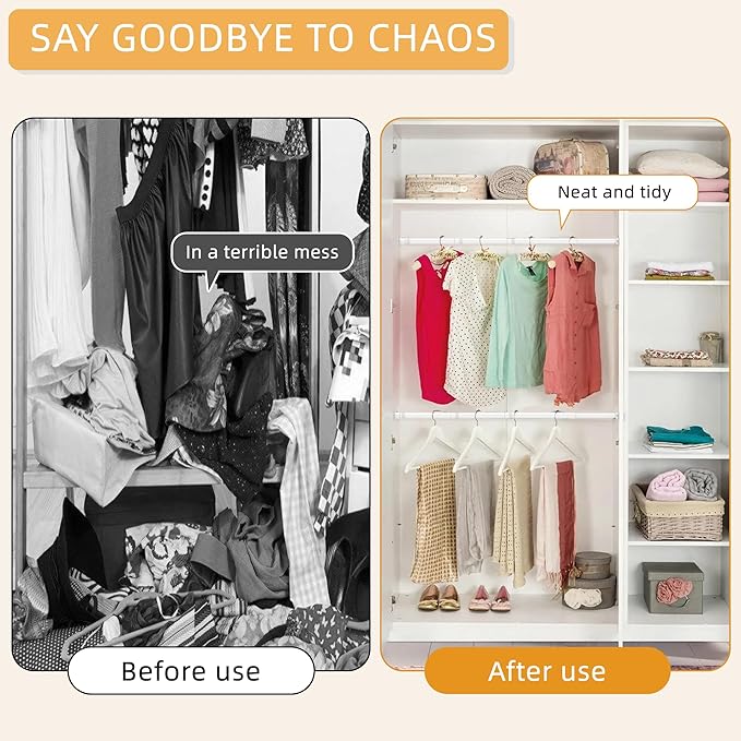 1.3 Inch Diameter Closet Rods for Hanging Clothes, Metal Heavy Duty Closet Rod 17-28 Inch Adjustable, White Closet Bar for Hanging Clothes, Suitable for Closet, Wardrobes, Bathroom, Windows