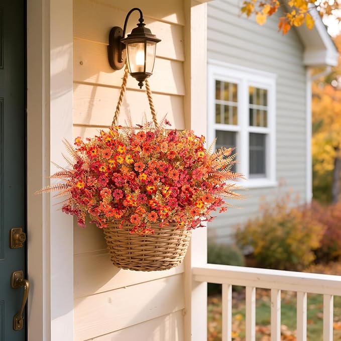 12 Bundles Fake Mums Fall Flowers Artificial for Outdoors Decoration Artificial Mums Faux Plants Daisy for Outdoor Outside Planters UV Resistant Violets for Fall Decor Home Porch Door Front Patio Yard