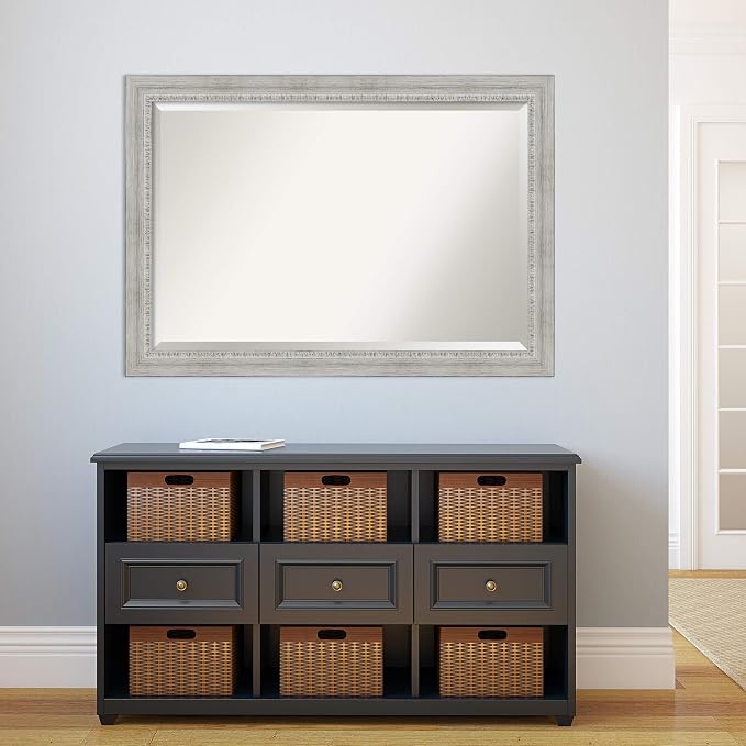 Amanti Art White Wall Mirror 28x40 Rustic White Wash Rectangle Bathroom Mirror for Wall Decor Living Room, Large Country Rustic Wood Frame, Hangs Horizonally and Vertically, Bathroom Decor, Beveled