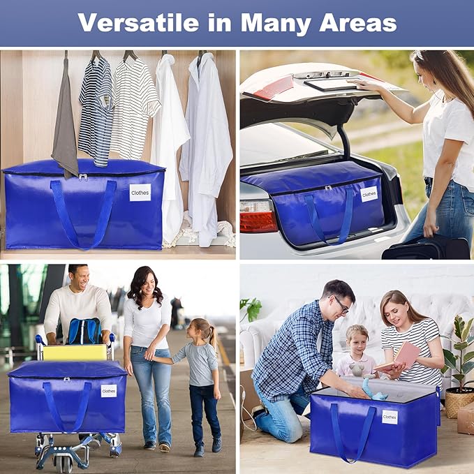 StorageRight Heavy Duty Moving Boxes-Moving Bags with Zipper, Reinforced Handles and Tag Pocket-Collapsible Moving Supplies-Totes for Storage Great for moving, Storage and Travel 93L(Blue-10 Pack)