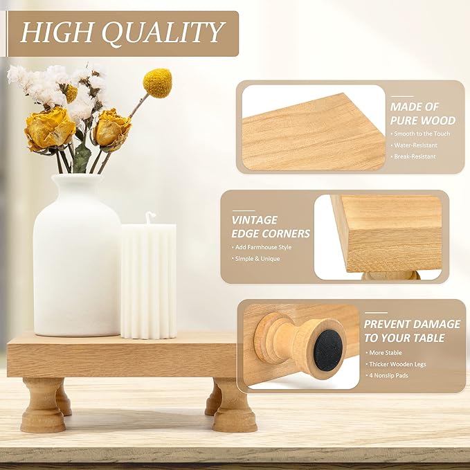 EOSAHR Modern Farmhouse Wood Riser for Display : Decorative Pedestal Stand for Home & Kitchen Decor and Retro Soap Stand for Sink - Rustic Bathroom Counter Tray and Countertop Organizer (Light Brown)