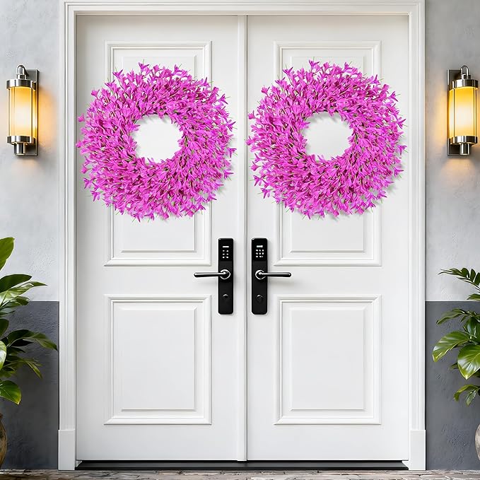 26 Inch Spring Wreaths for Front Door Large Easter Valentines Forsythia Floral Summer Spring Door Wreaths Outdoor All Season Spring Decor for Home Porch Room Window Wall Farmhouse Decor(Rose red)