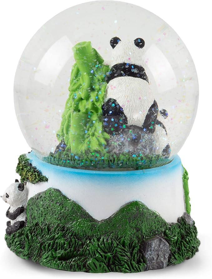 Elanze Designs Playful Panda Bears Magical Tabletop Dresser Nightstand Figurine Decoration 100MM Sturdy Glitter Water Wind Up Musical Snow Globe Plays Tune Born Free