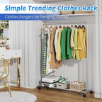 Simple Trending Standard Clothes Clothing Garment Rack with Storage Shelves, Rolling Clothes Organizer on Wheels for Hanging Clothes, Silver