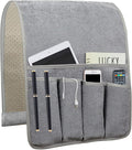 NB Remote Control Holder，Bedside & Armchair & Couch Caddy with Non-Slip Base，5 Pockets Oxford Fabric Bed Desk Storage Pocket for Phone Tablet Kindle Magazines，Gifts for Seniors (Gray, 35"X12.4")