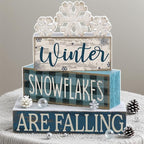 Yuntau 6 Pcs Winter Snowflakes Table Decorations Christmas Snowflake Centerpieces for Tables Winter Tiered Tray Decor Rustic Wood Snow Sign Farmhouse for Wonderland Party Kitchen Shelf Home