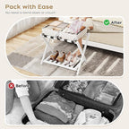 Luggage Rack for Guest Room - Set of 2 Full Assembled 26.77" L Luggage Rack Stand for Suitcases, Foldable Luggage Holder with Shoe Shelf for Bedroom, Hotel (White Bamboo Suitcase Stands)
