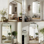 Dewfig Arched Full Length Mirror, 71"x32" Full Body Mirrors with Carved, Floor Mirror for HomeDecor, Standing/Halling Large Wall Mirror for Bedroom, Living Room, Cloakroom, Bronze, Retro Style